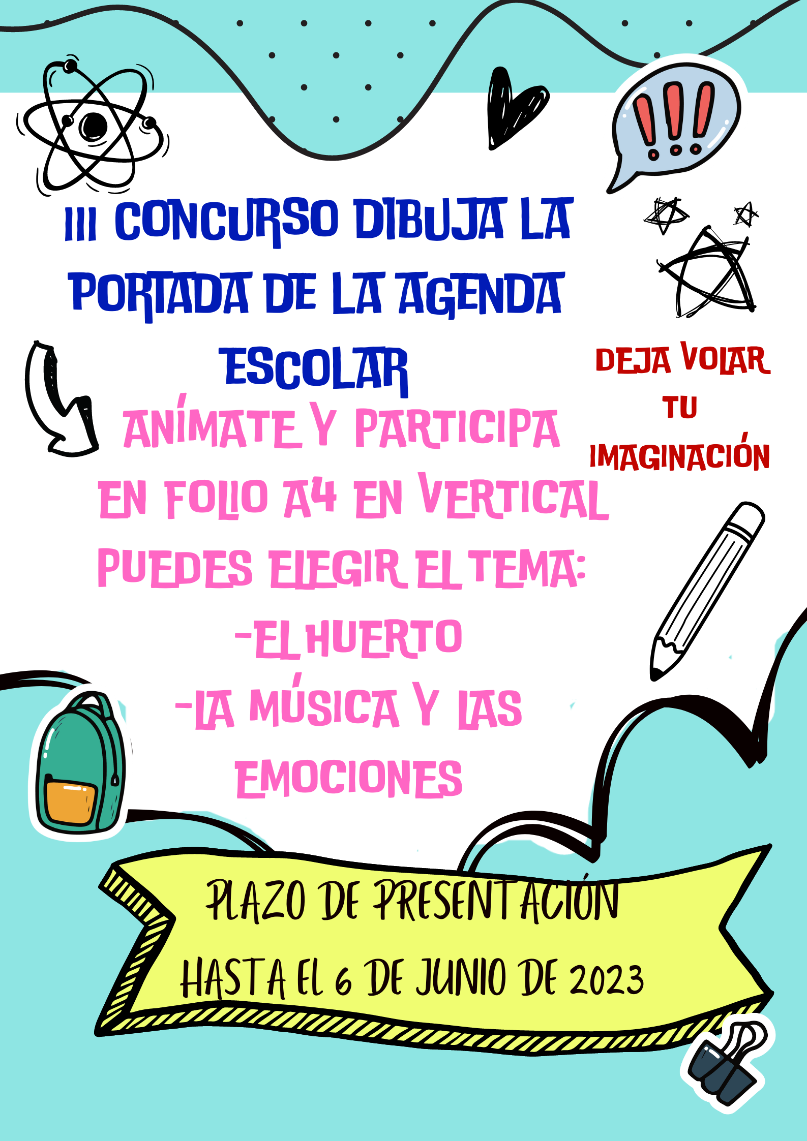 Poster Bienvenidos Vuelta al Cole Dibujado Doodle Infantil Turquesa 1